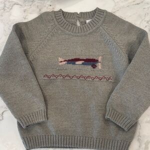 Gray Kids Sweater with Airplane Design
